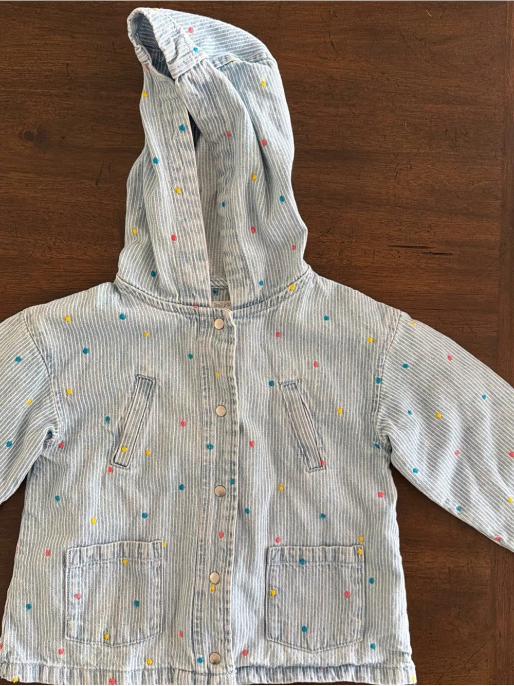 Zara Light Blue Hooded Raincoat with Multicolor Dot Print